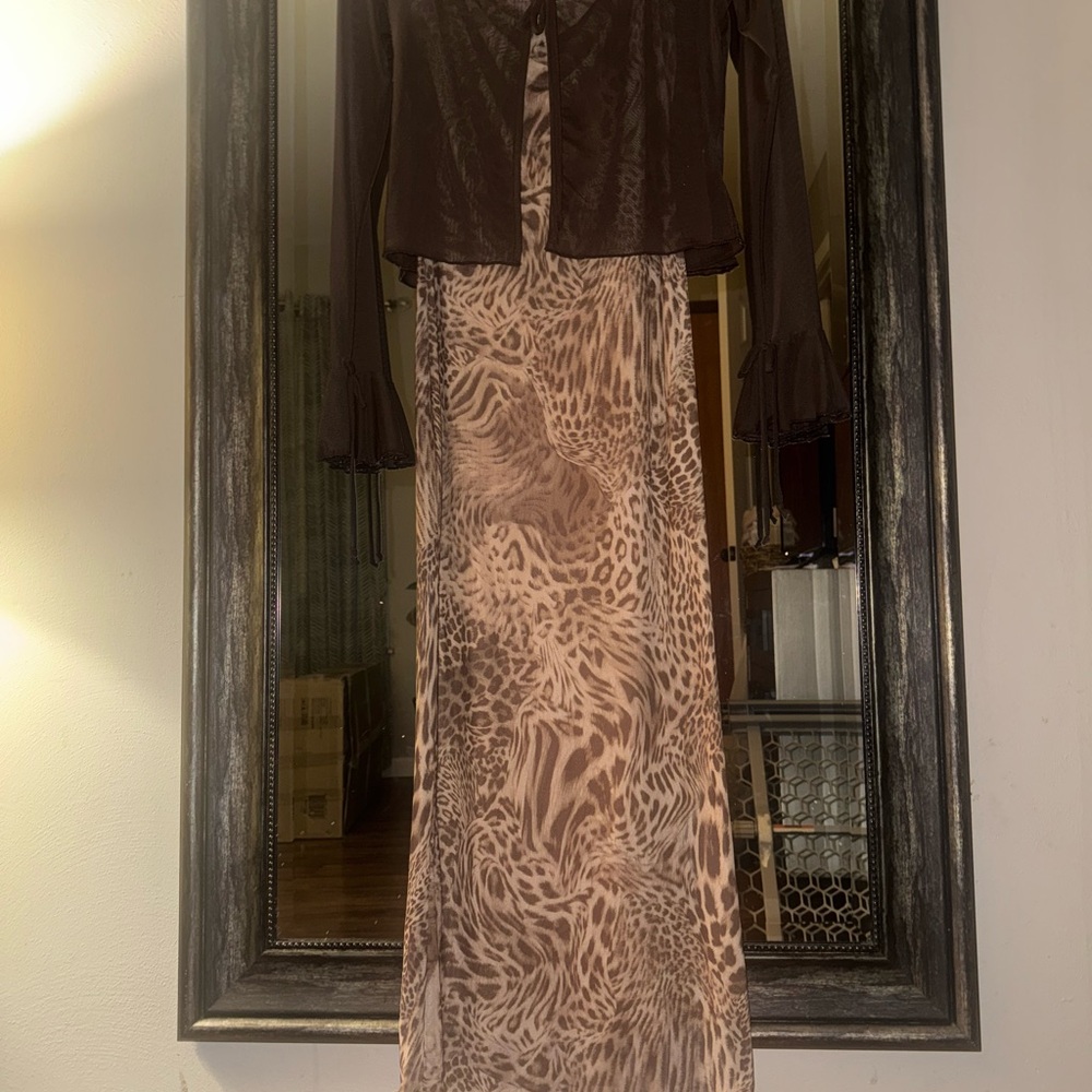 See You Monday Brown Animal Print dress with Sheer Cardigan - Picture 7 of 13
